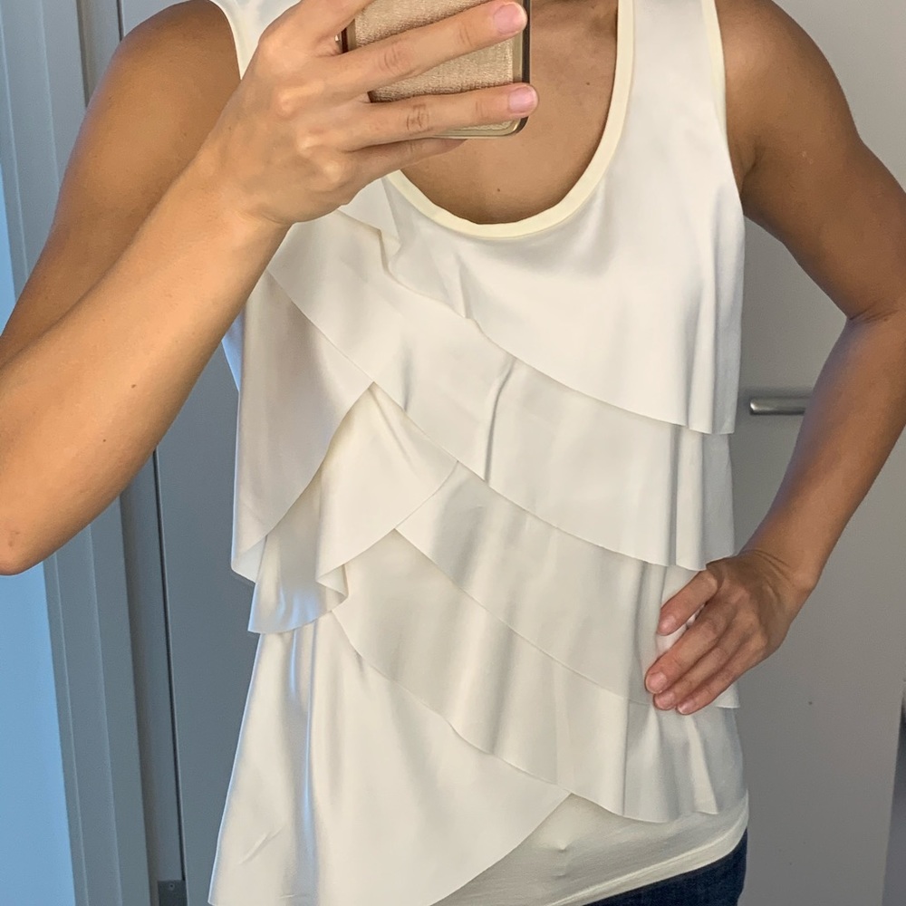 Ann Taylor Ivory Asymmetric Ruffle Tank XS